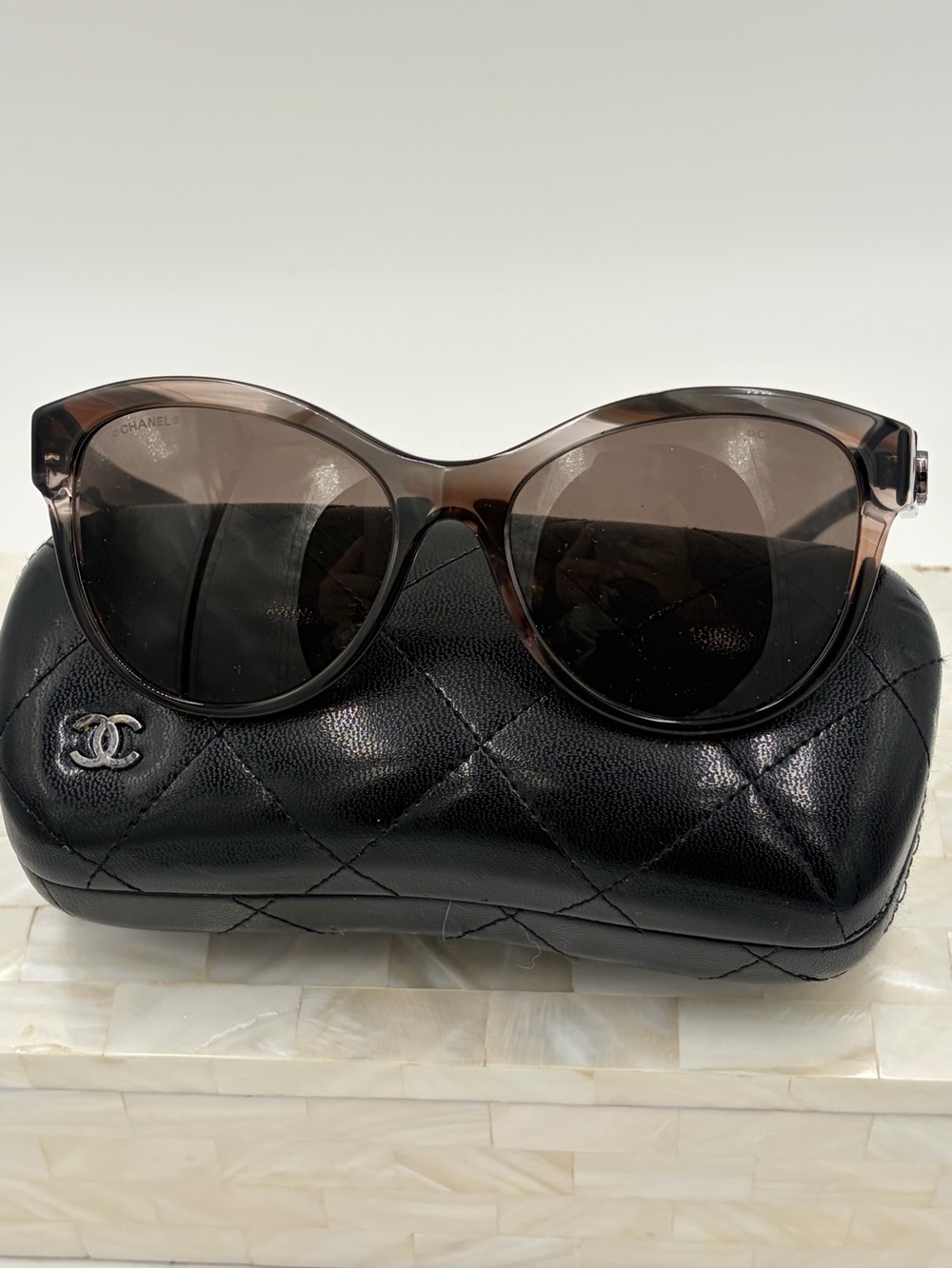 CHANEL Pantos Logo Smoke Brown Rounded Cat-Eye Sunglasses 5458-A